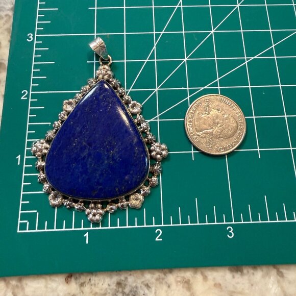 Lg Artisan Ornate Teardrop Lapis Lazuli Statement Pendant Sterling Silver Gift - Picture 4 of 8